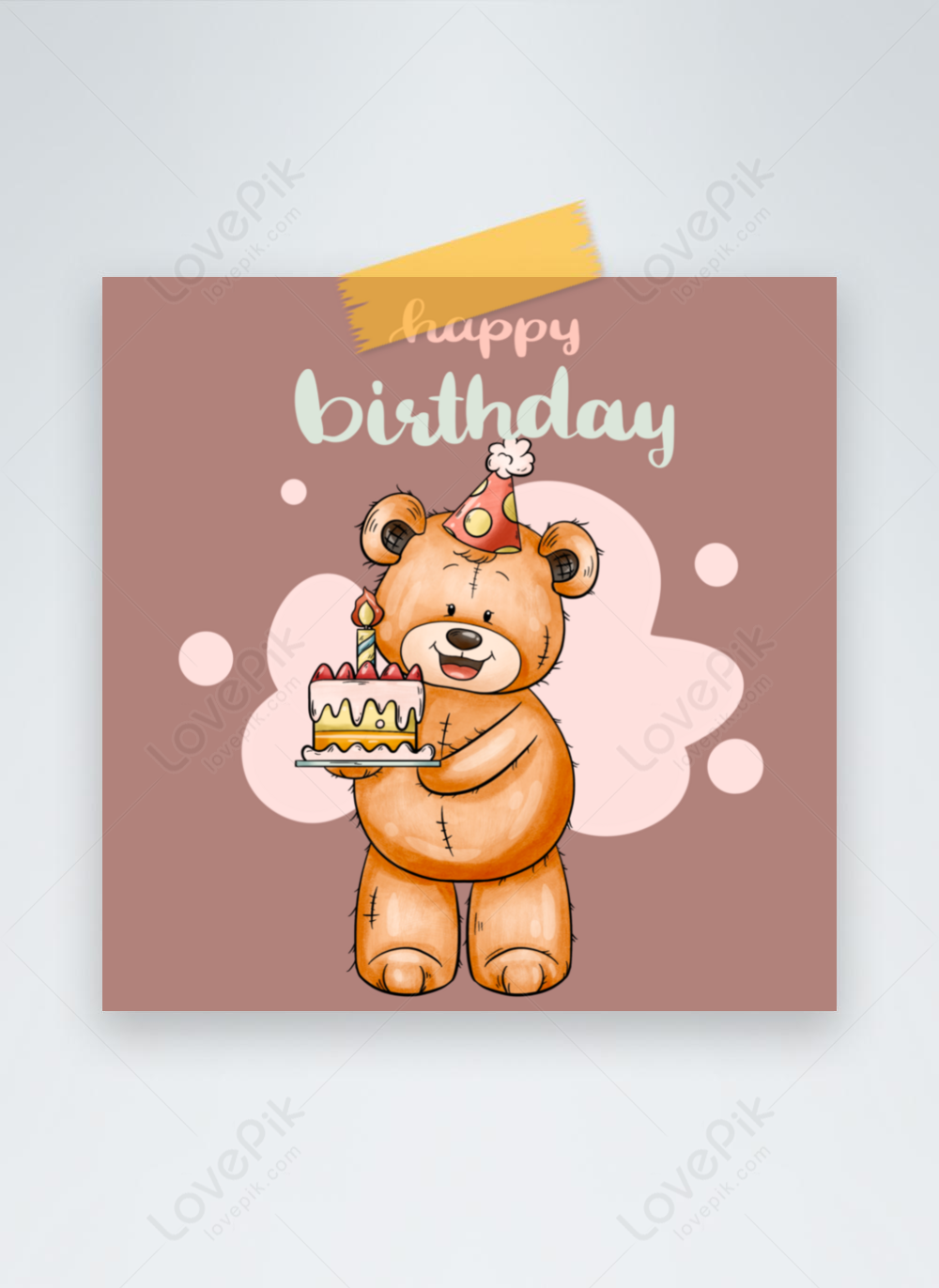 Bear birthday hand drawn style greeting card template image_picture ...