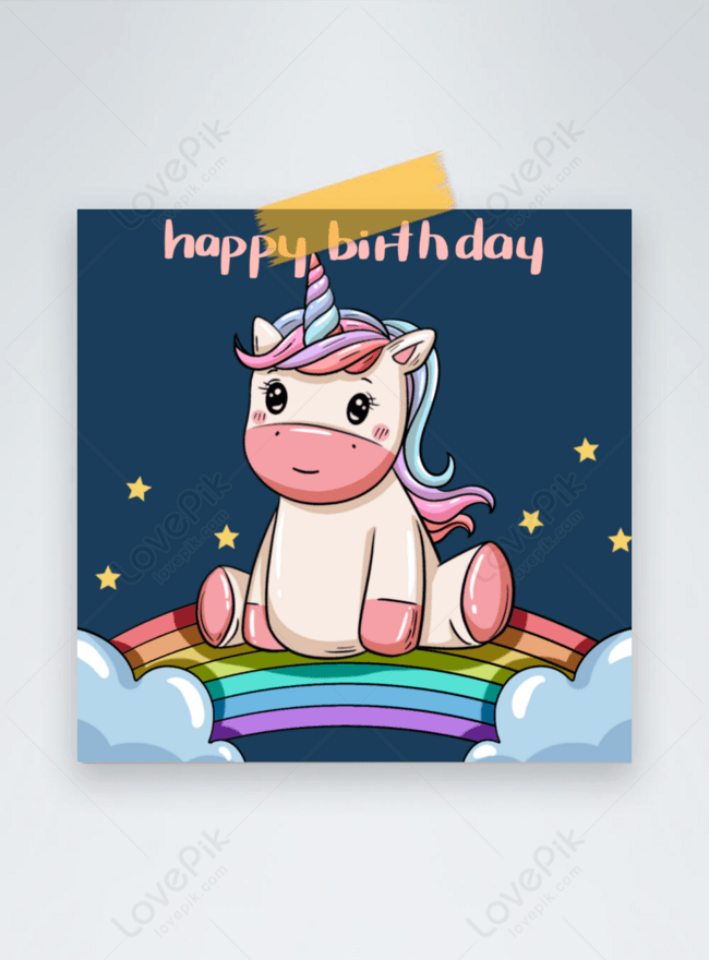 Tarjeta De Cumpleaños De Unicornio De Dibujos Animados Azul | Descarga  Plantilla de diseño PSD Gratuita - Lovepik