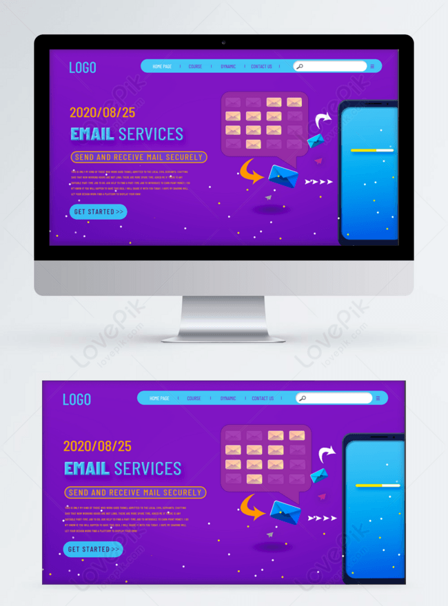 Fashion gradient background mail service website design template ...