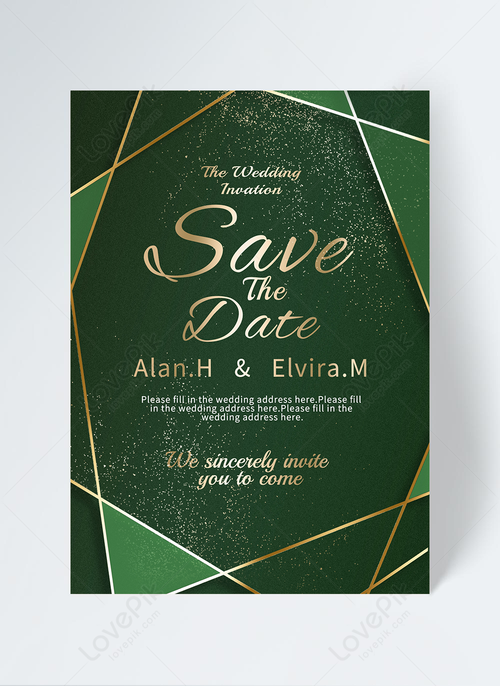 Green gold pink wedding invitation golden gradient lines luxury minimalist  invitation template image_picture free download 