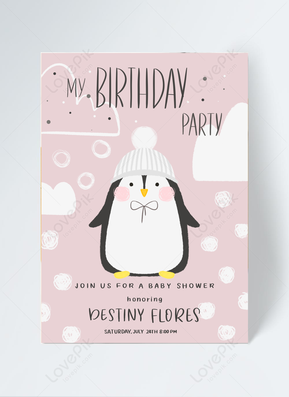 Pink Penguin Childrens Birthday Invitation Template Image Picture Free Download 465479348 Lovepik Com