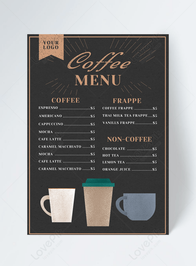 Black Hand Drawn Cafe Menu Design Template, beverage menu, black menu, coffee menu