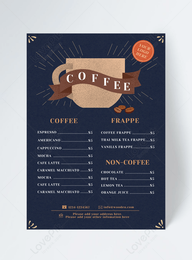 Tinted Hand Drawn Cafe Menu Design Template, beverage menu, black menu, coffee menu