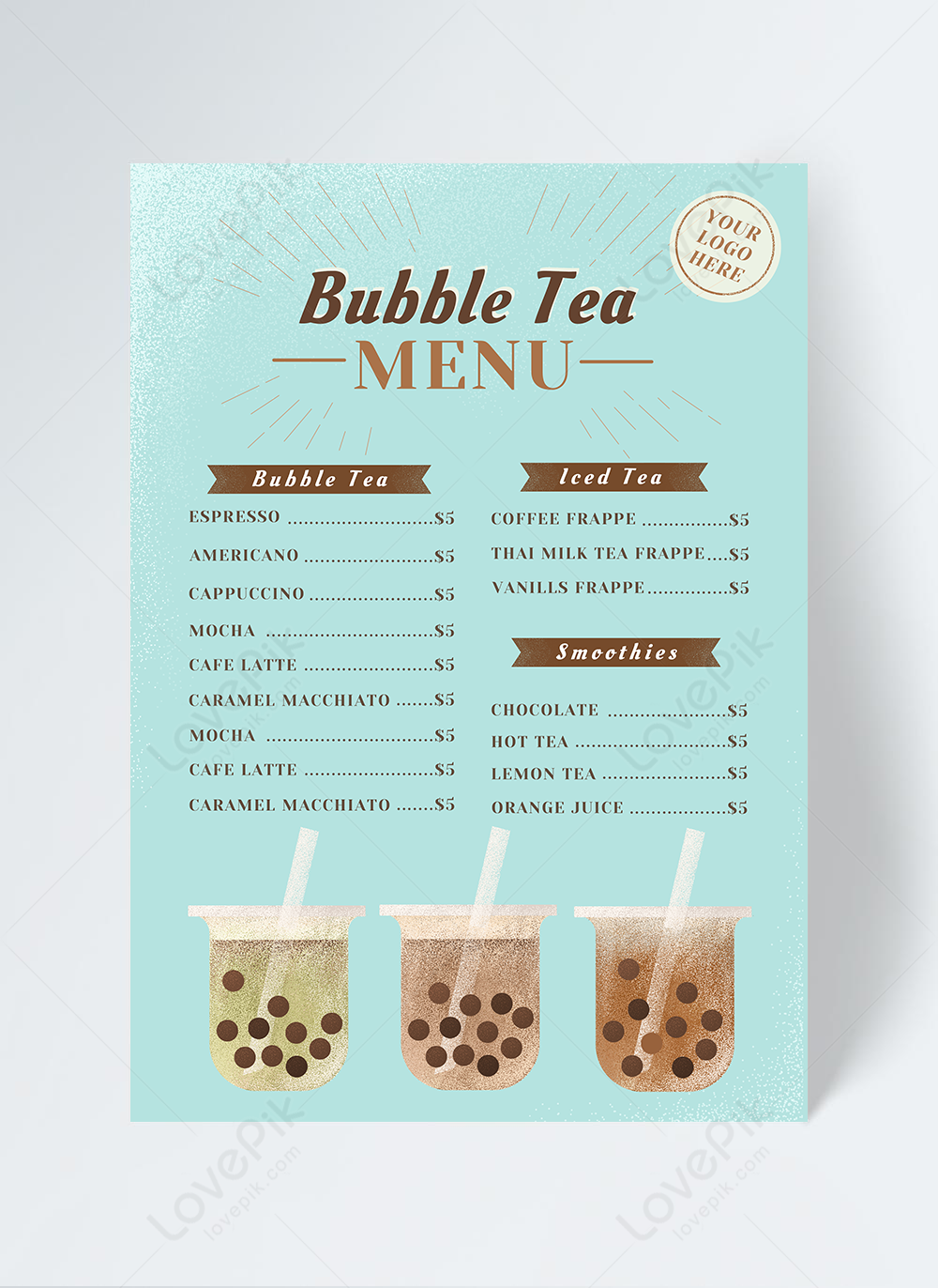 Thiết kế menu trà sữa vẽ tay: \
