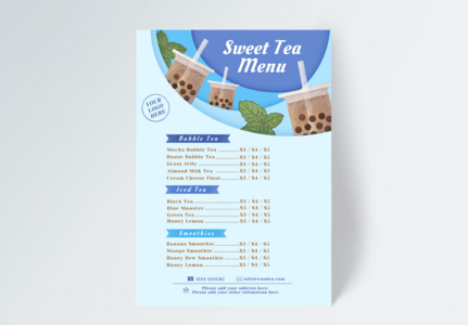 Mẫu Thiết kế menu quán trà sữa cắt giấy màu xanh
