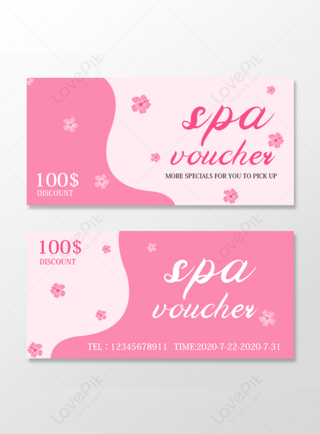 Pink Flower Pink Background Spa Coupon Template, pink flowers templates, pink red templates, flowers