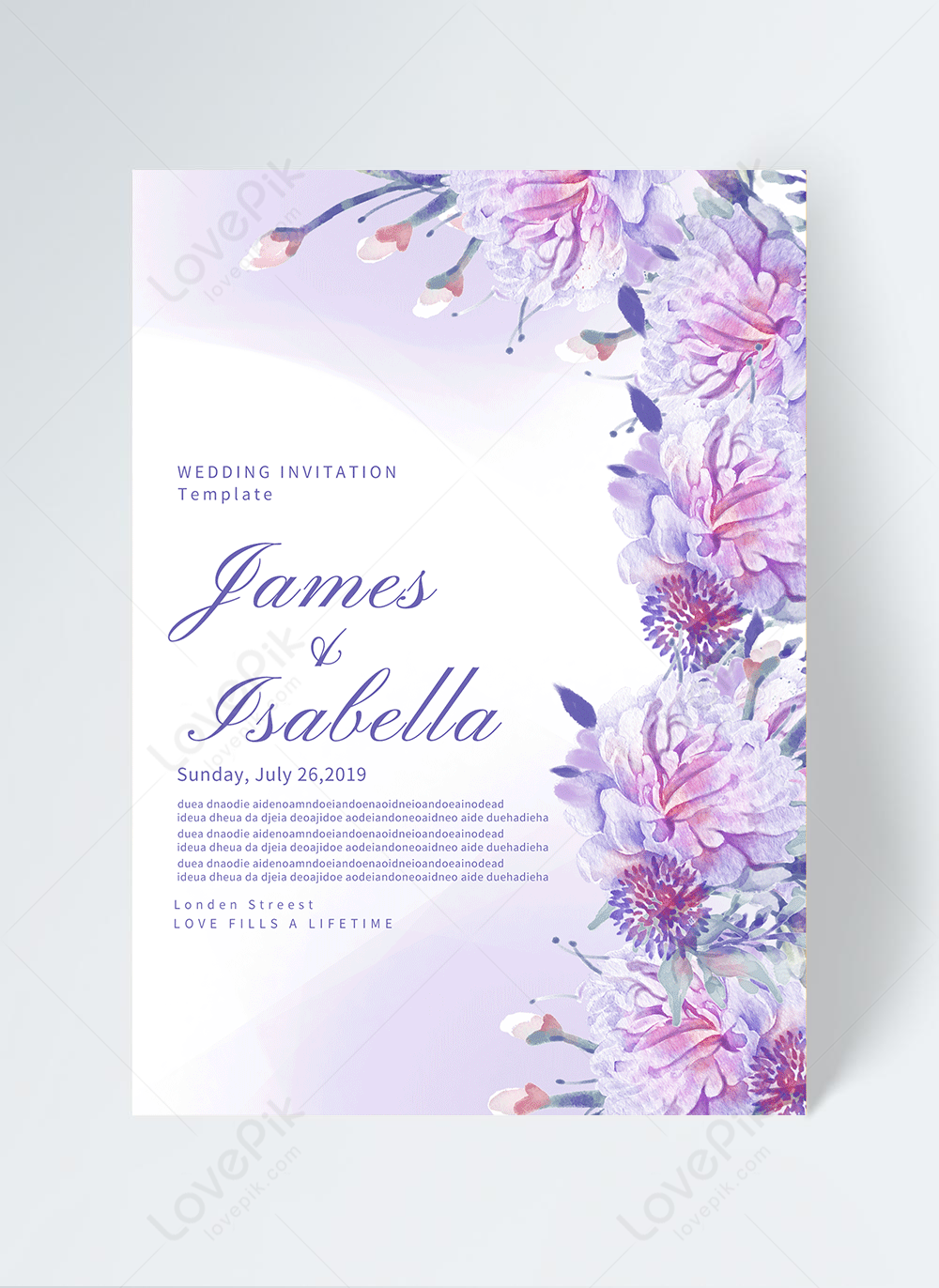 Watercolor purple flowers wedding invitation template image_picture free  download 