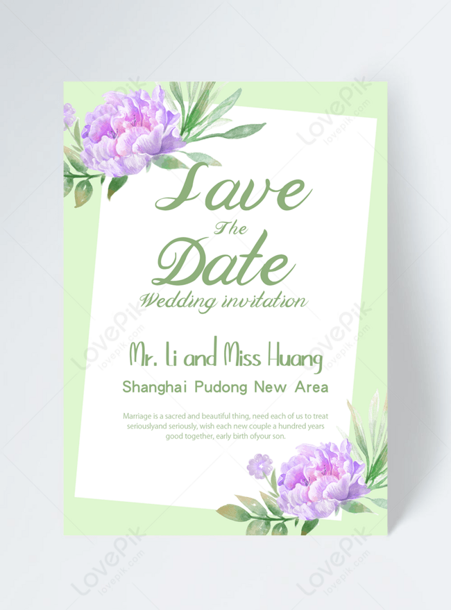 Purple flowers on green background fresh wedding invitation template  image_picture free download 