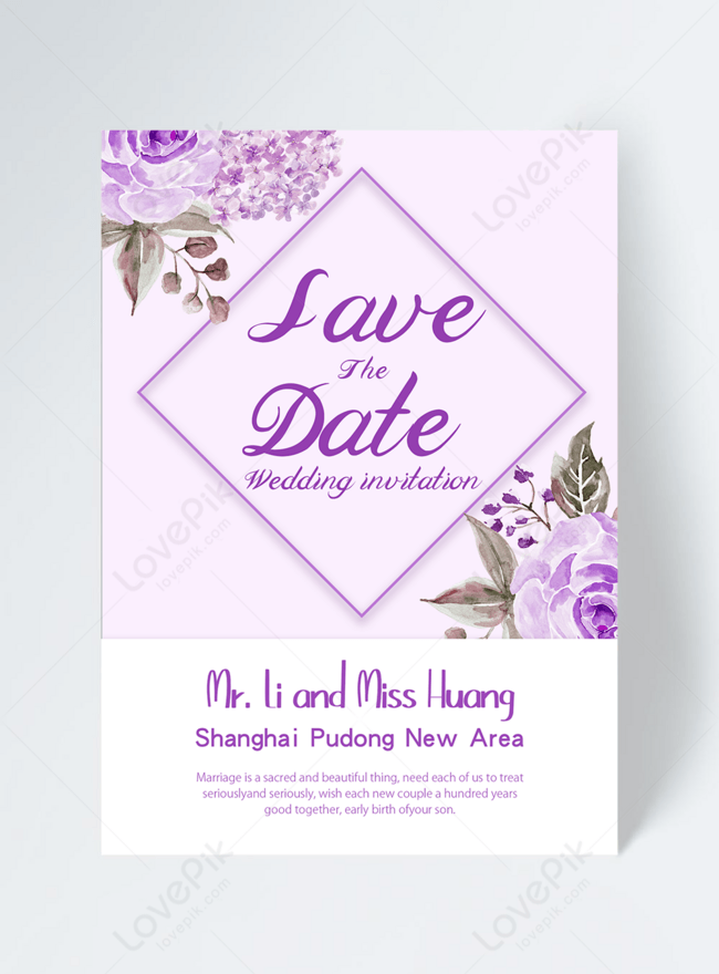 Purple flowers on purple background wedding invitation template  image_picture free download 