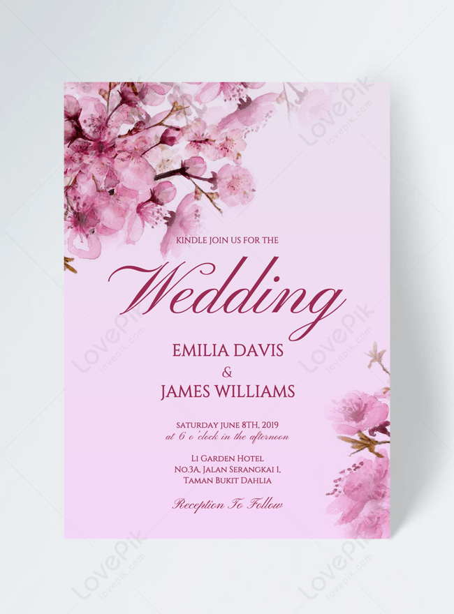 Modern stylish pink gradient background sakura elements wedding invitation  template image_picture free download 