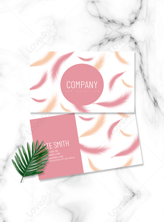 Pink Feather Business Card Template, feather business card, fashion business card, business business card