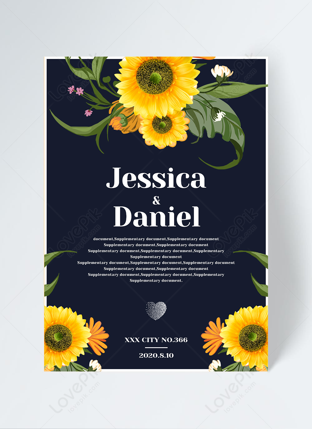 Fashion romantic yellow sunflower flowers wedding invitation template  image_picture free download 