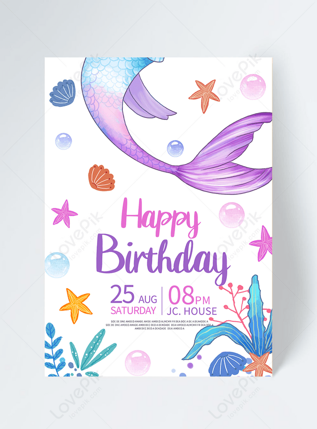  Invitación De Fiesta De Cumpleaños De Sirena Simple