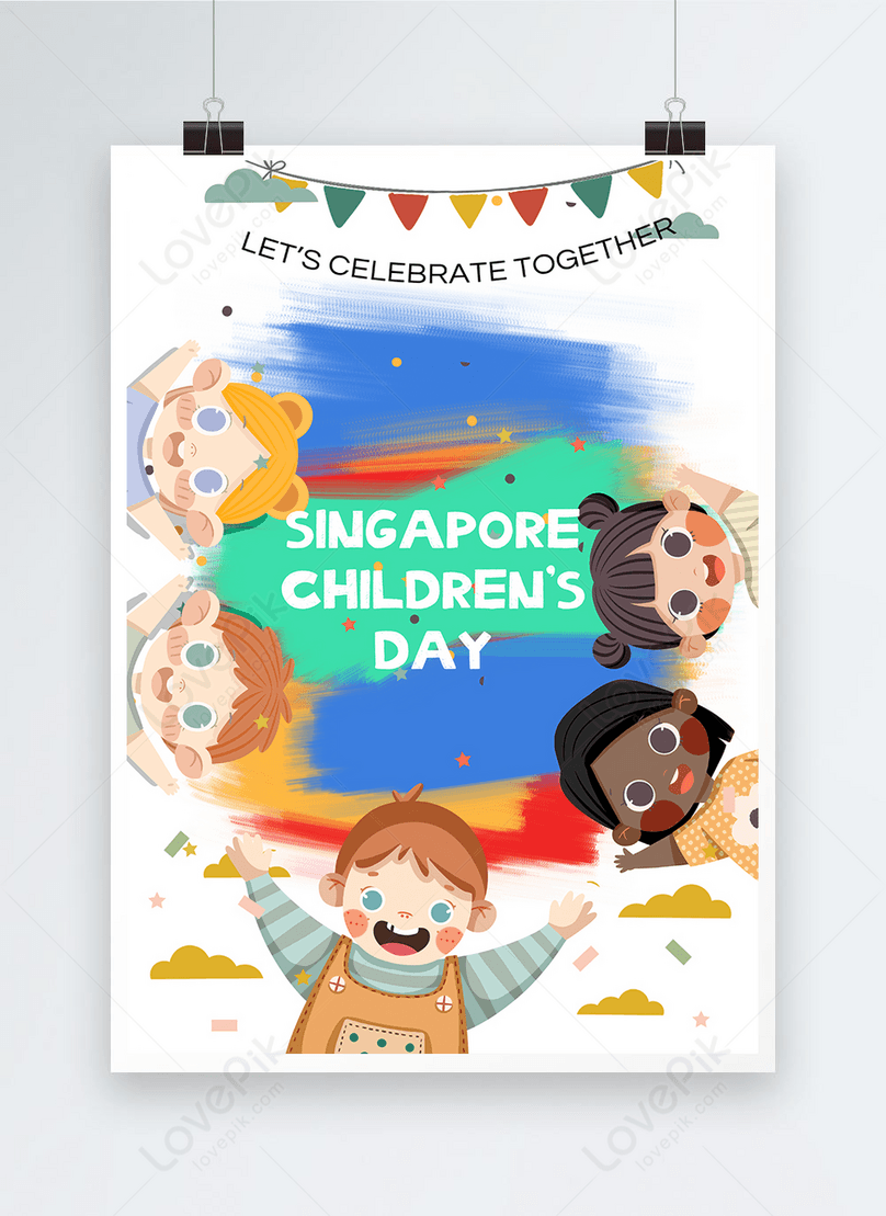 Brush cartoon singapore childrens day celebration poster template  image_picture free download 