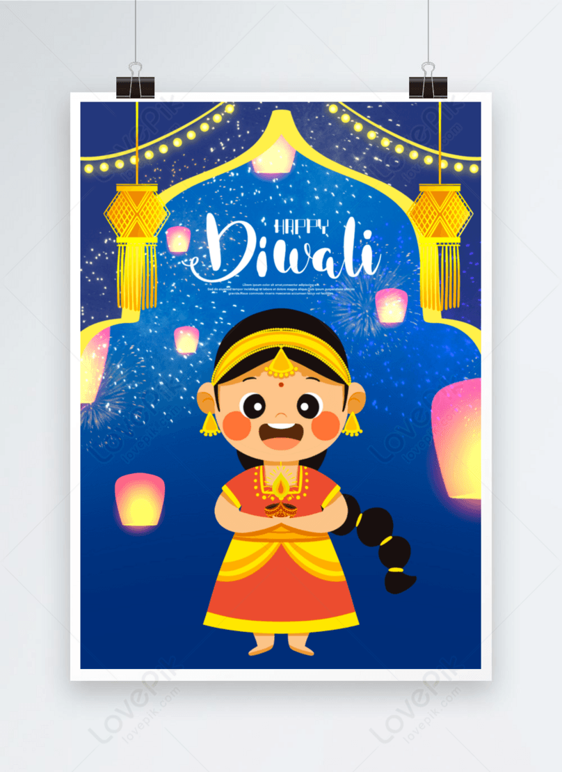 Hand drawn style diwali cartoon indian kid poster template image_picture  free download 