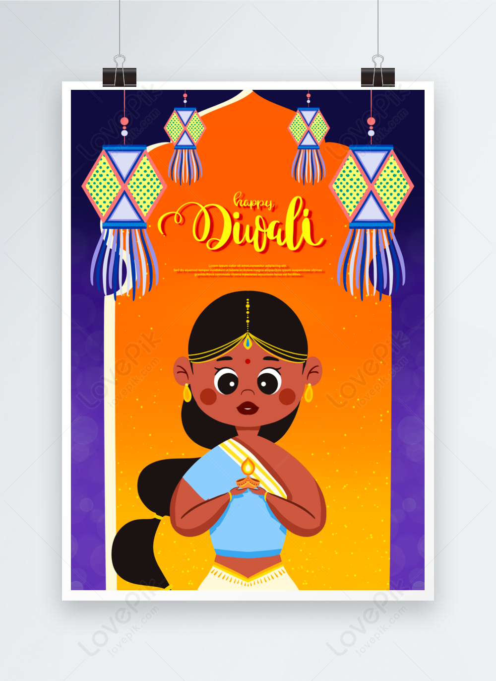 Colorful diwali cartoon indian kid poster template image_picture free  download 