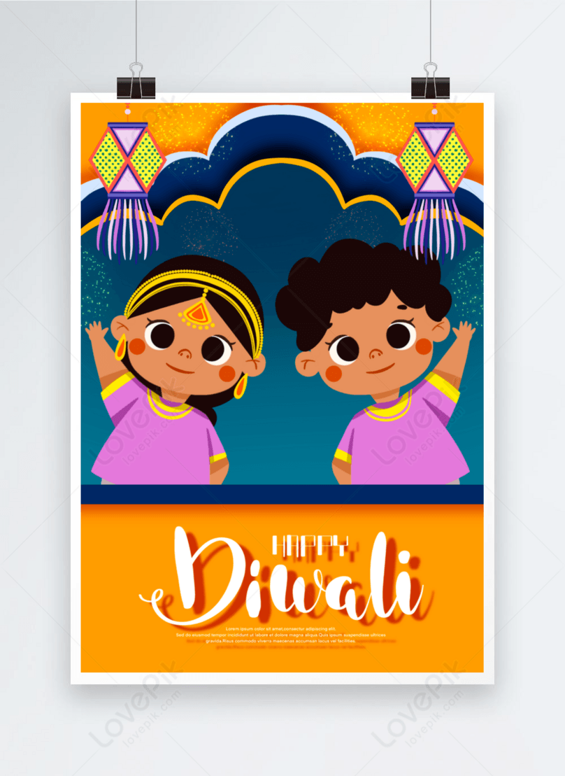 Cute style diwali cartoon indian kid poster template image_picture free  download 
