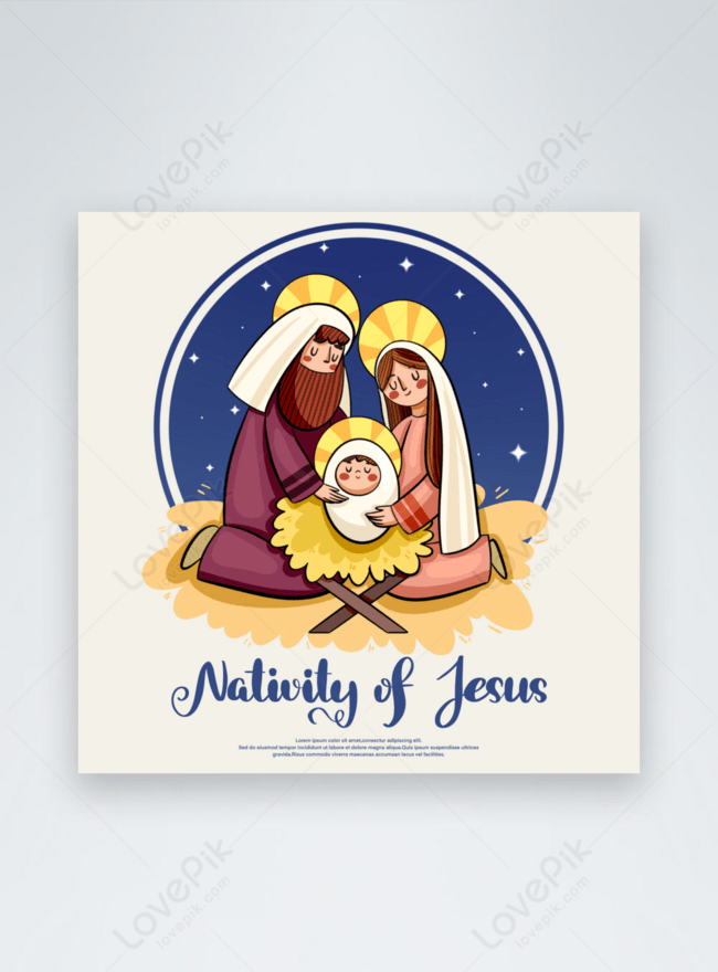 Cartoon color nativity of jesus social media post template image_picture  free download 