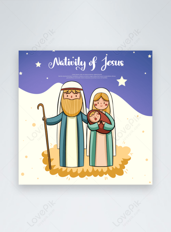 Cartoon style nativity of jesus social media post template image_picture  free download 
