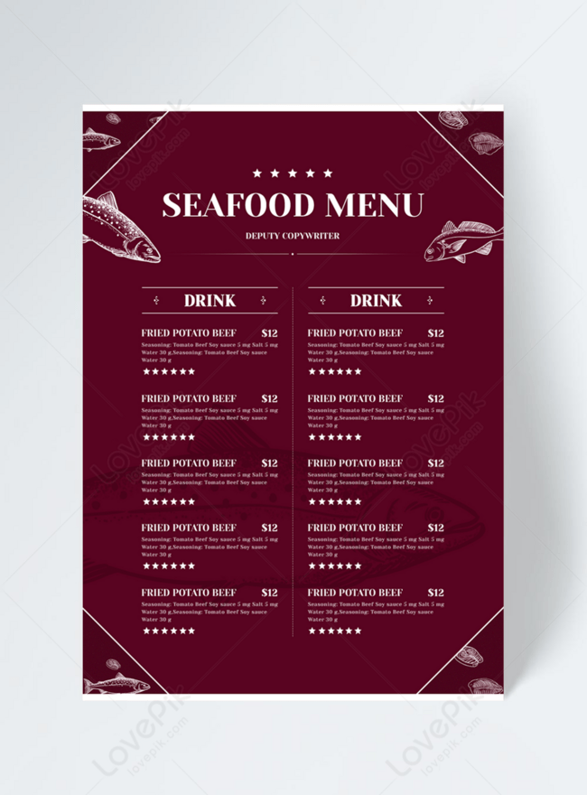 High End Exquisite Red Background Ocean Fish Underwater World Restaurant Menu Flyer Template, exquisite menu, flyer menu, high end menu
