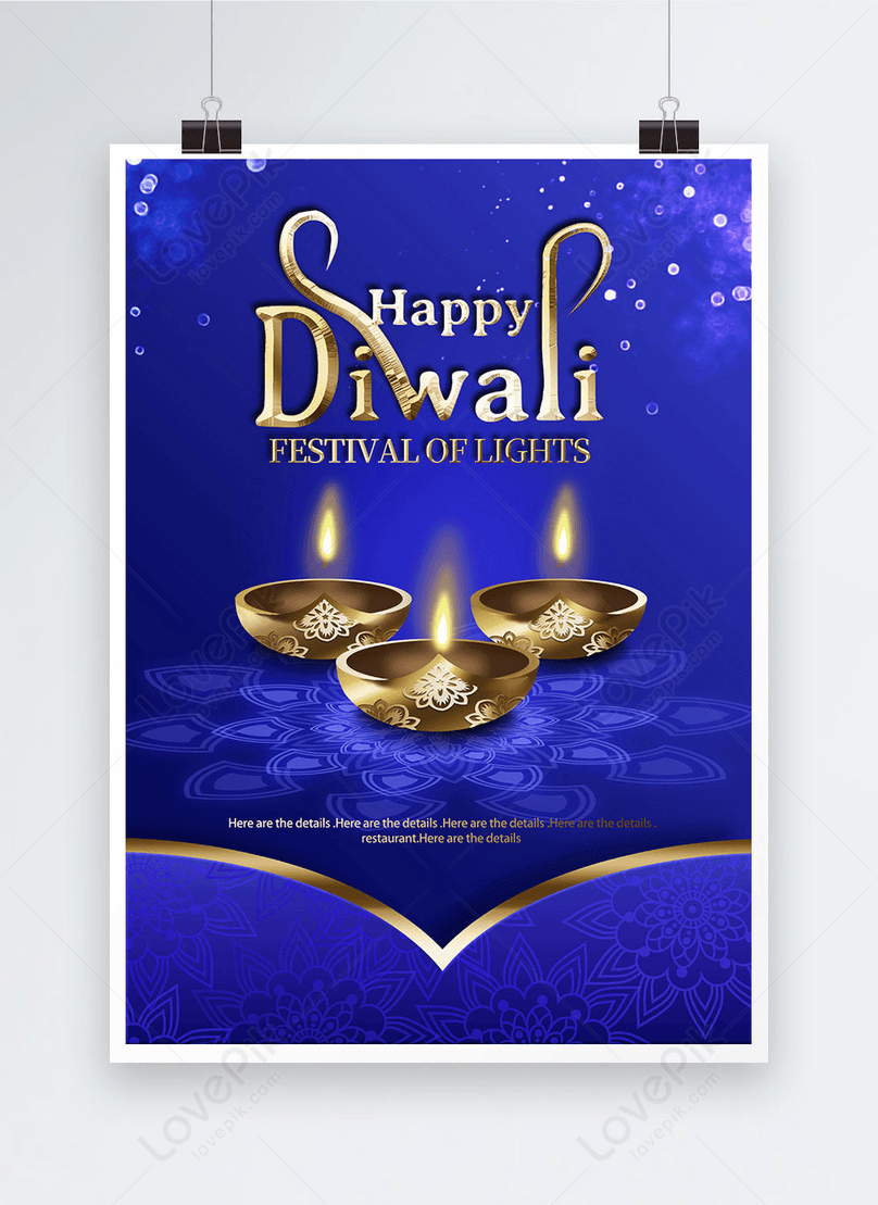 Exquisite royal blue gradient three-dimensional hollow pattern luxury diwali  poster template image_picture free download 