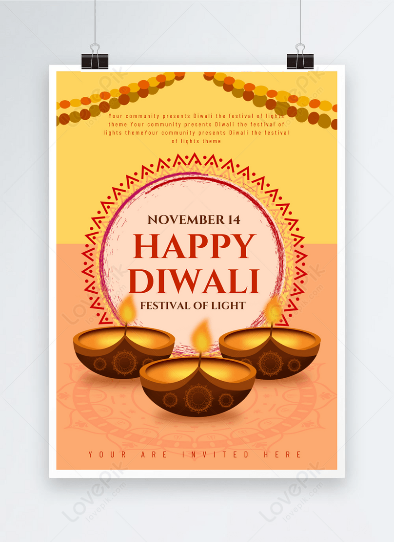 Yellow simple style pattern diwali poster template image_picture ...