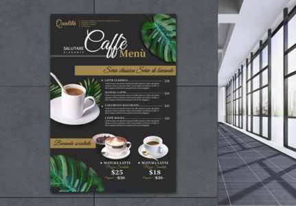 Mẫu Thiết kế menu cà phê phong cách Bắc Âu hiện đại trên nền đen