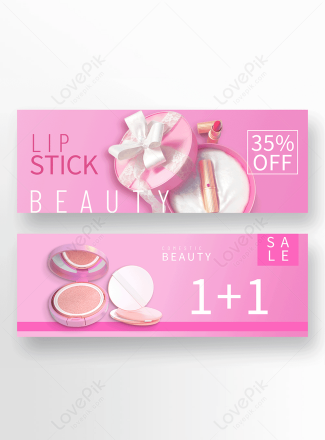 Pink Cosmetics Promotion Banner Template, banner banner design, beauty banner design, cosmetics banner design