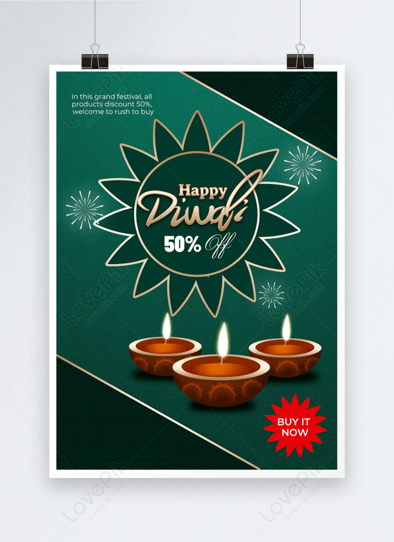 Green background indian diwali festival promotion poster template  image_picture free download 