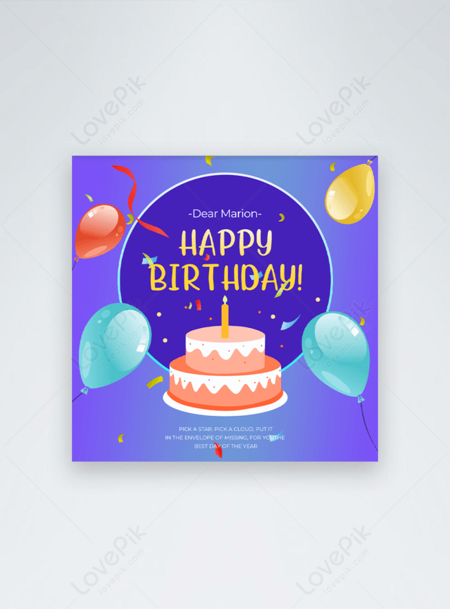 Cartoon instagram birthday post on blue background template image_picture  free download 