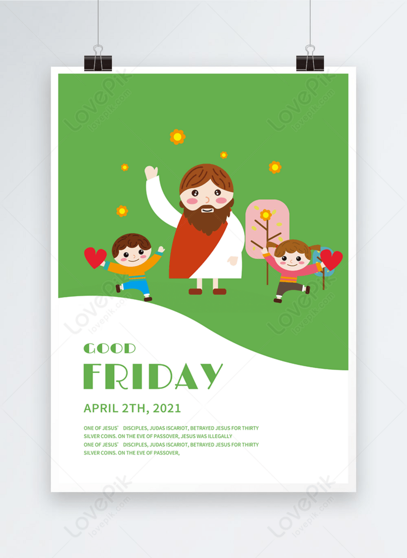 Hand drawn illustration green background jesus and good friday holiday  poster template image_picture free download 