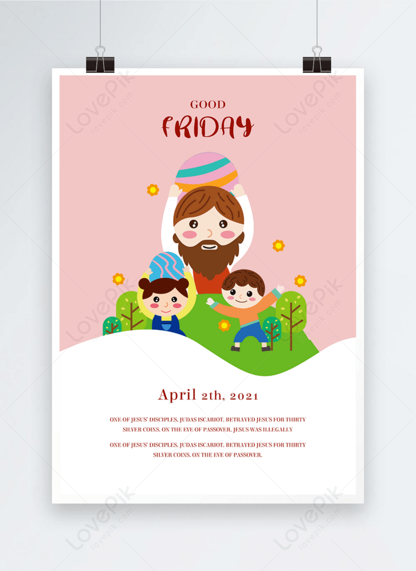 Light colored cute cartoon jesus and good friday holiday poster template  image_picture free download 