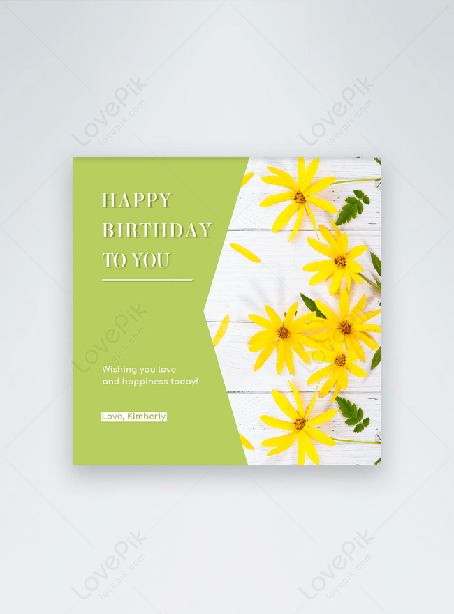 Fresh Green Birthday Post Template, birthday templates, flowers templates, fresh