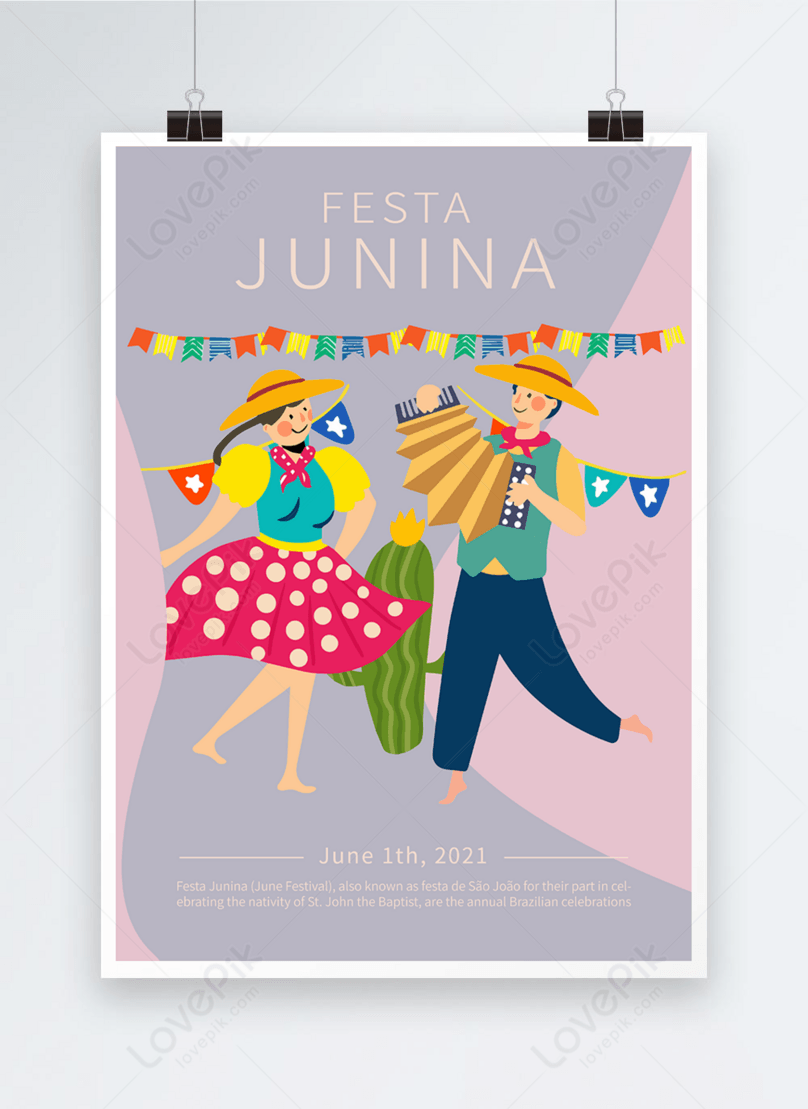 Cute cartoon hand drawn character dancing illustration brazil june festival  propaganda poster template image_picture free download 