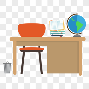 Cartoon desk scene combination teacher's day original vector mat, Cartoon desk, chair, trash bin png free download