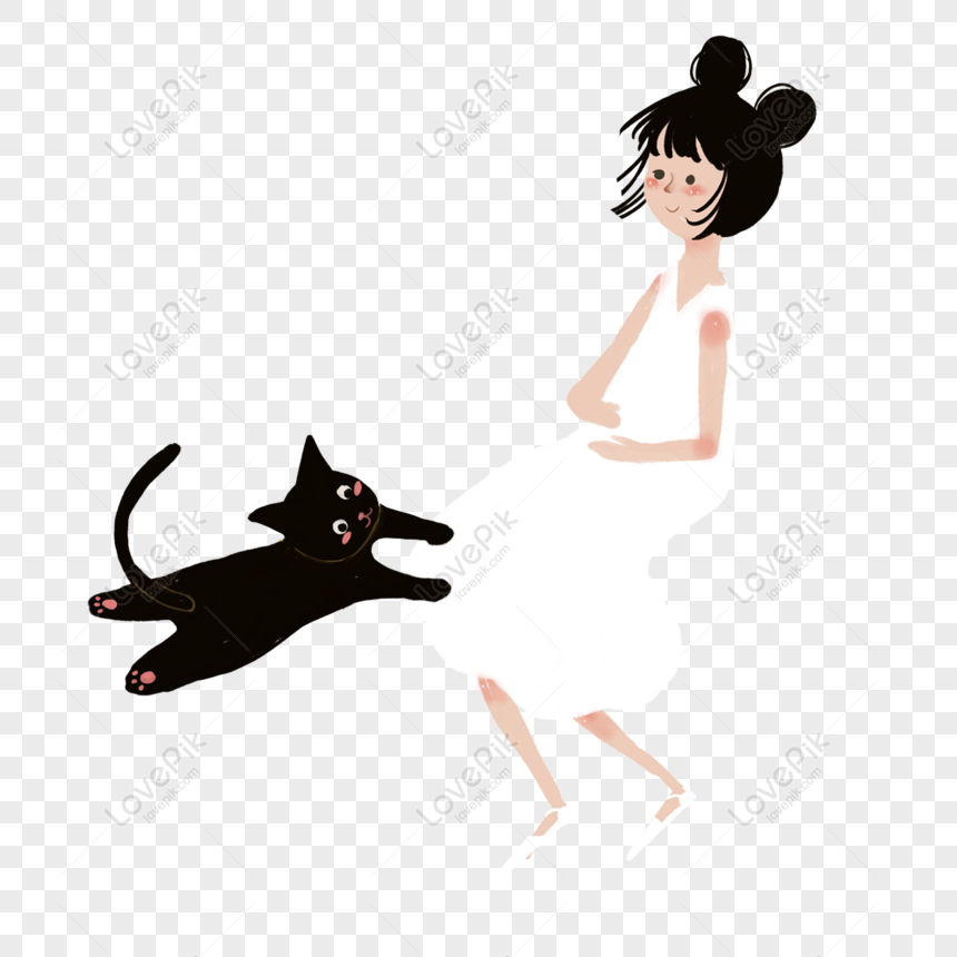 Free Black Cat And Girl Design Elements PNG Hd Transparent Image PNG ...