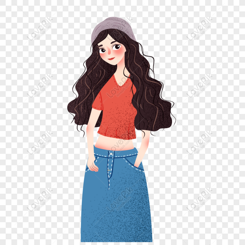 Free Fashion Girl Element Design, Fashion, Girl, Long Curly Hair Free PNG  PNG & PSD image download - Lovepik