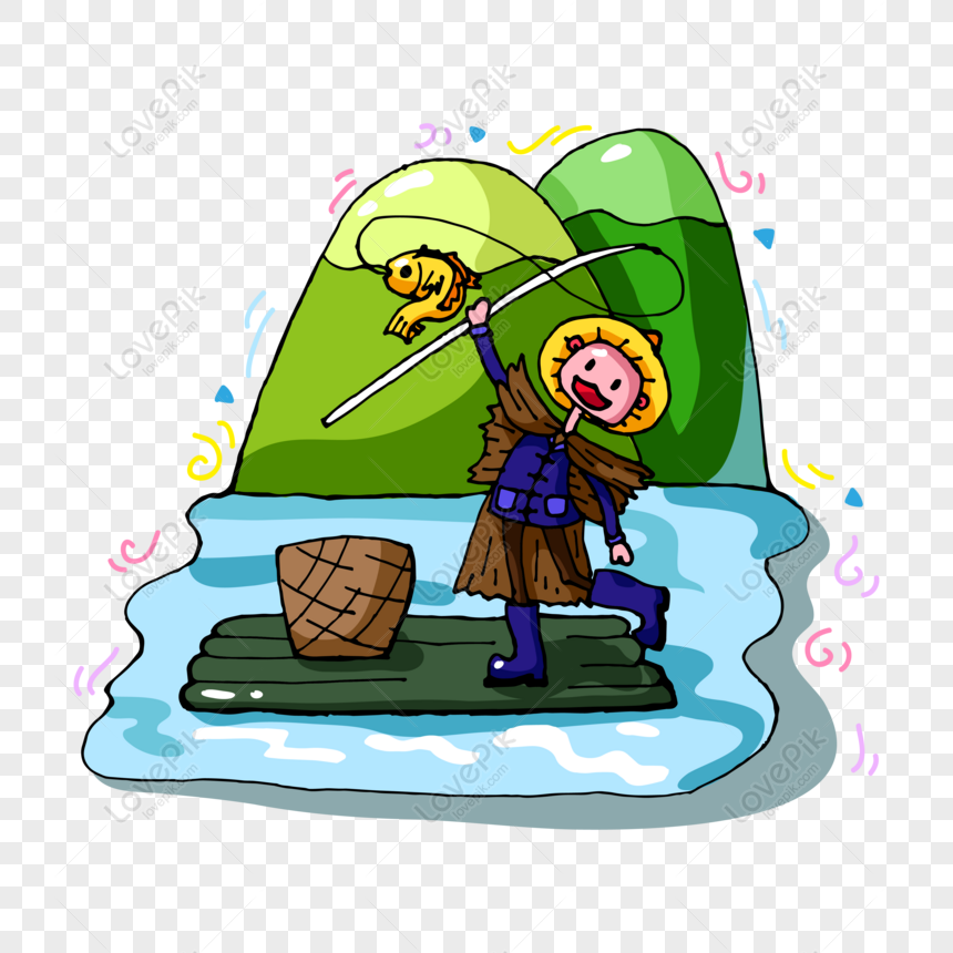 Free Summer Fisherman Fishing Flat Vector Poster Material PNG Picture