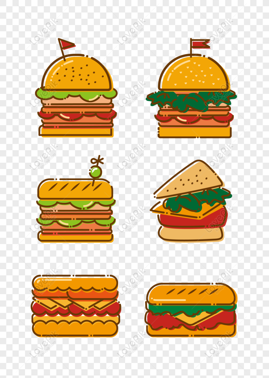 Hình ảnh Bánh Burger Phẳng Vẽ Tay Với Bánh Sandwich Cho Các Yếu Tố ...