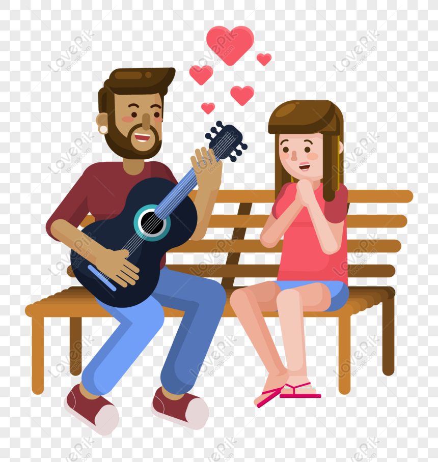Free Cartoon Valentines Day Playing A Guitar Listening Love Song Cou PNG Hd  Transparent Image PNG & EPS image download - Lovepik