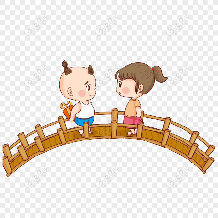 Free Cartoon Cute Couple Elements On The Bridge PNG Transparent PNG & PSD  image download - Lovepik