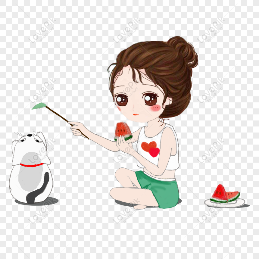 Free Summer Solstice Eating Watermelon Funny Cat Girl Psd Illustratio PNG  Transparent Image PNG & PSD image download - Lovepik