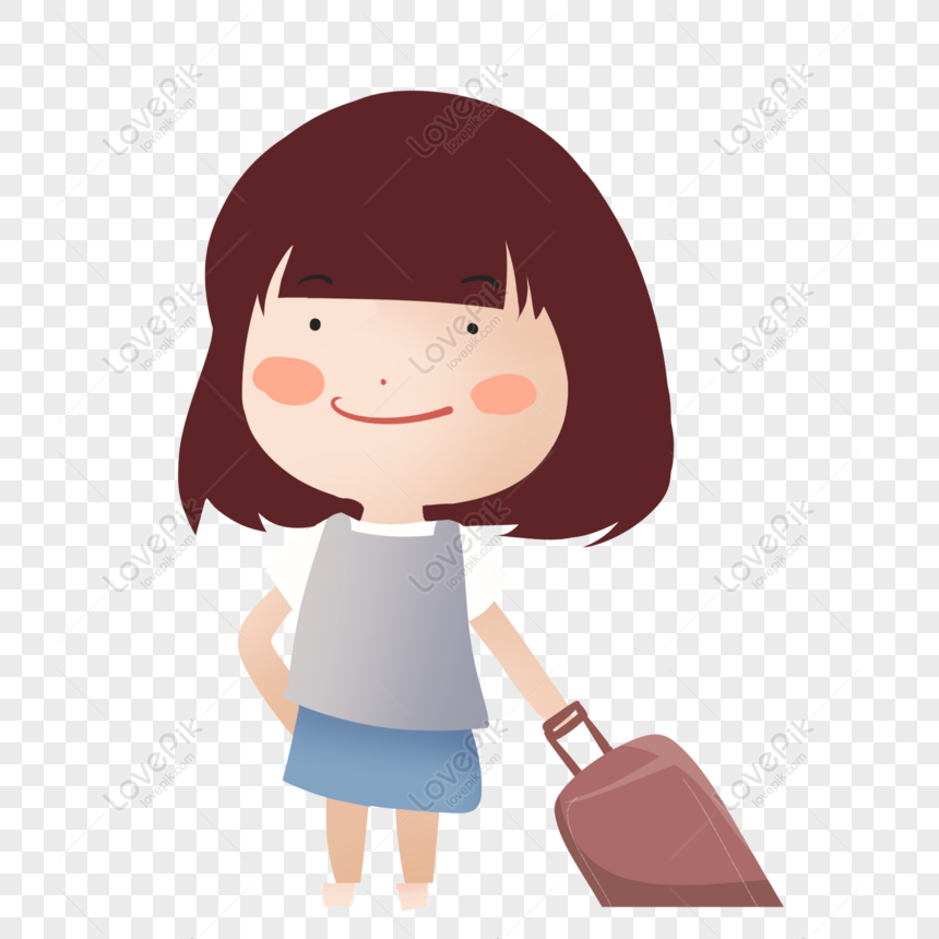 Free School Season Girl Dragging Luggage Registration Element PNG Image ...