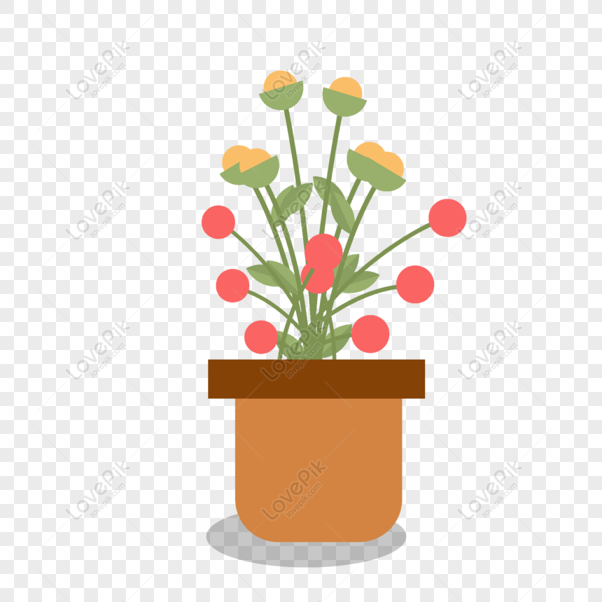 Free Cartoon Flat Red Flower Bonsai Original Element PNG Image Free ...