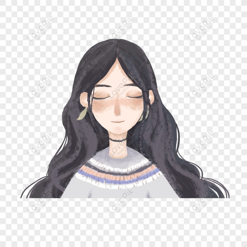 Free Hand Painted Literary Volume Hair Girl Original Elements PNG  Transparent PNG & PSD image download - Lovepik
