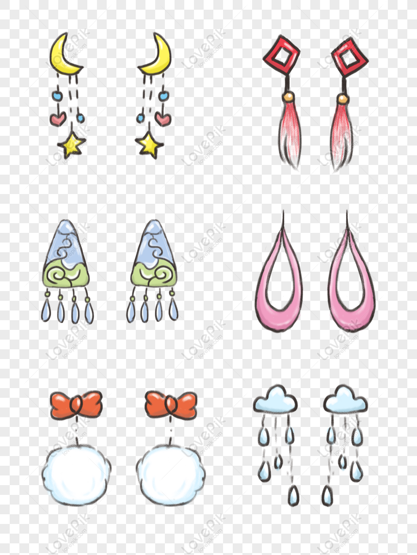 Free Commercial Hand Drawn Cute Cartoon Earrings Earrings Elements PNG  White Transparent PNG & PSD image download - Lovepik