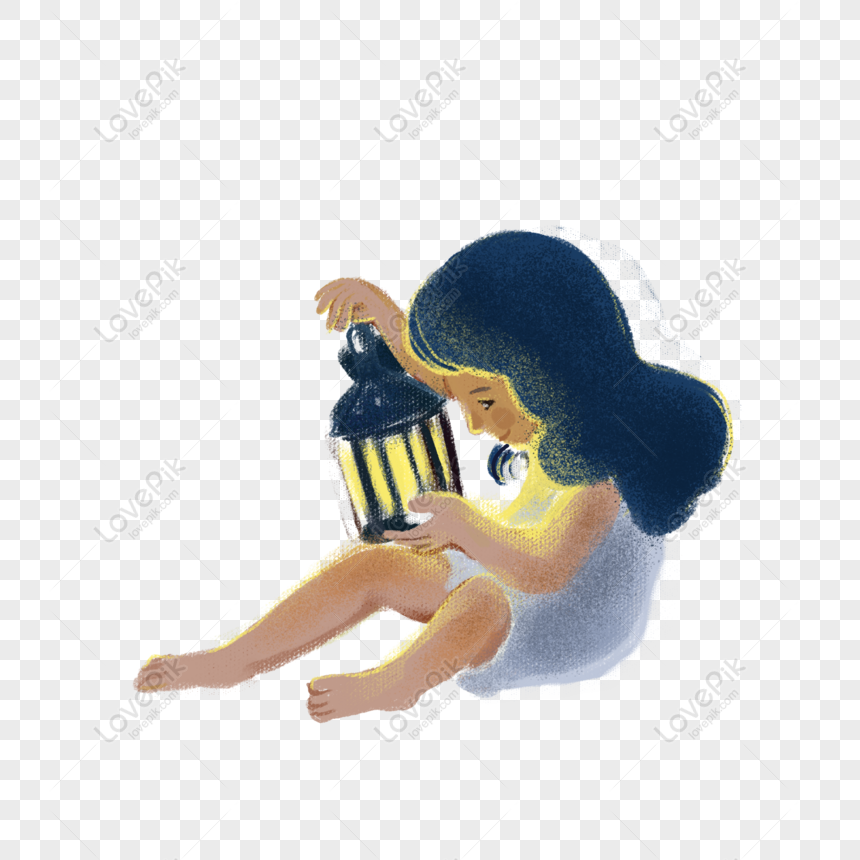 Free Girl Hand Drawing Illustration Design With Night Light Free PNG