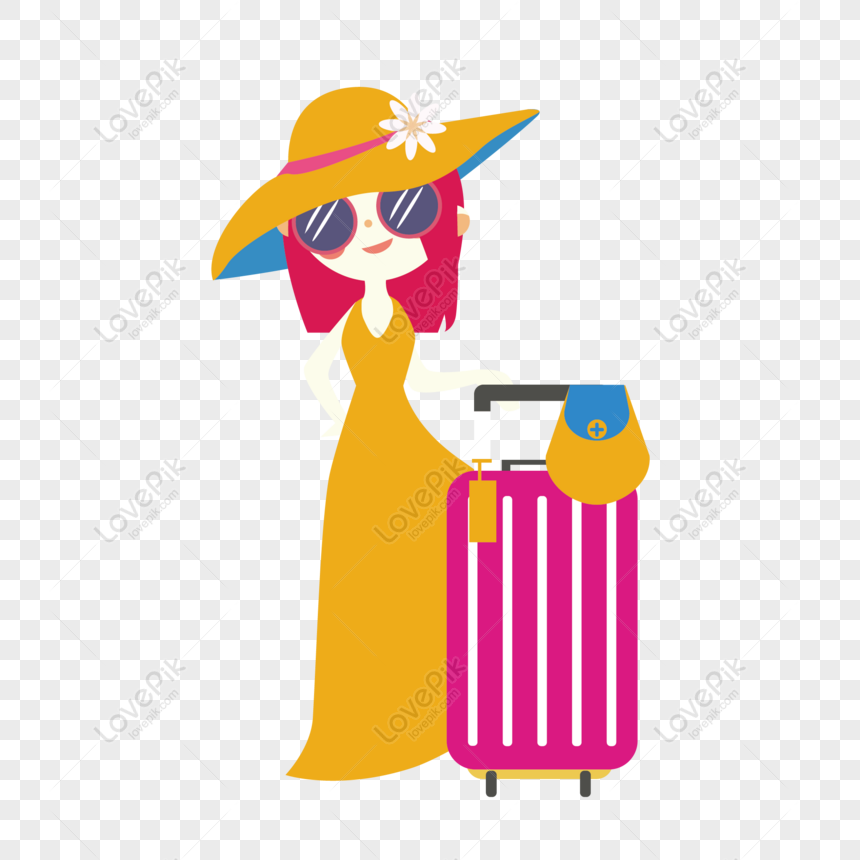 Linda garota kawaii viajando ilustração de desenho animado pessoas ícone de  férias