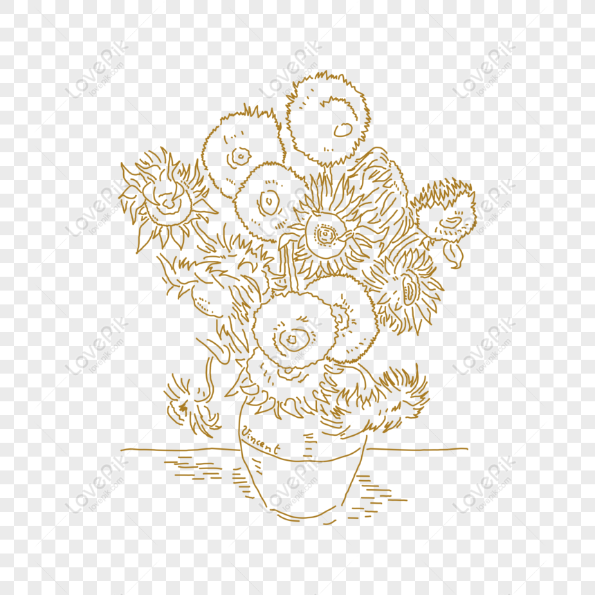 Free Minimalistic Cartoon Van Gogh Artwork Sunflower Line Drawing Ele PNG  Image Free Download PNG & AI image download - Lovepik