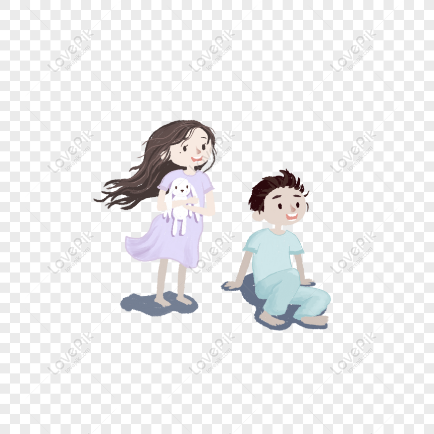 gratis pequeño hermano fresco y hermana dos personajes ilustración png